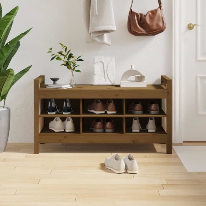 Banc à chaussures Marron miel 110x38x45,5 cm Pin massif - Meuble Entrée