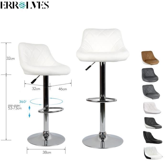 Tabouret de bar - ERROLVES - Lot de 2 - Réglable en hauteur - Blanc