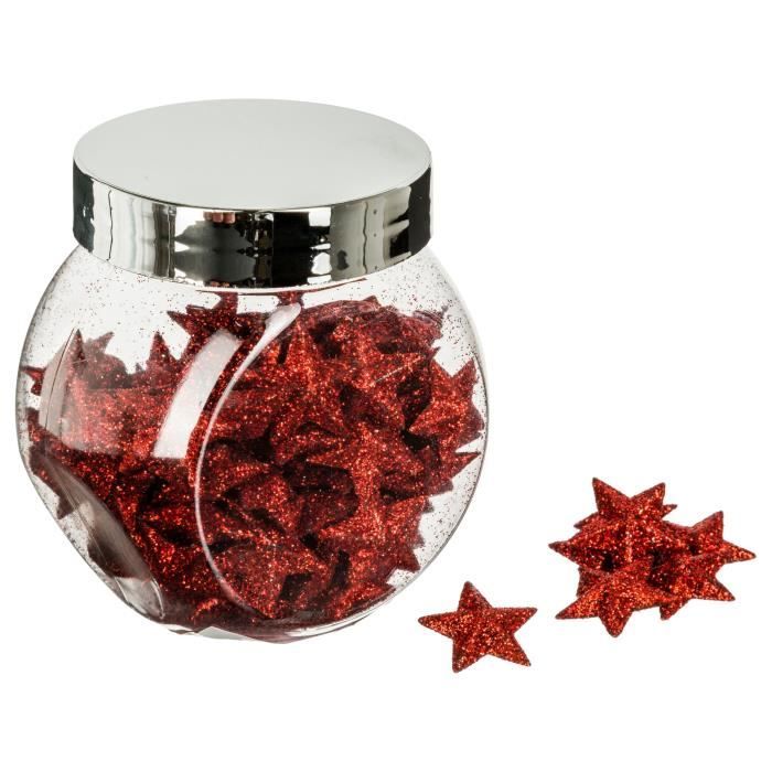 Lot de 100 &eacute;toiles paillet&eacute;es - 2 cm - Rouge 