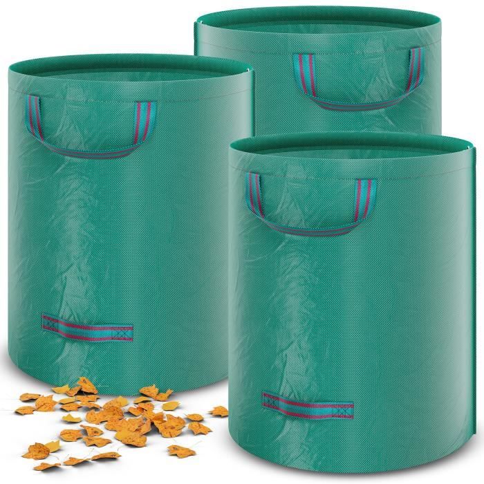 Lot De 3 Sacs à Déchets De Jardin 272L GIOVARA - Heavy Duty Étanches Avec Poignées Et Cerceau
