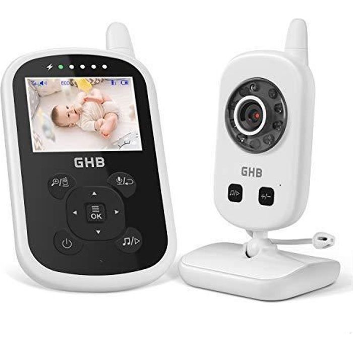 GHB Babyphone Caméra Bébé Moniteur 24 Inches LCD Babyphone Vidéo 24 GHz Capteur de Température Communication Bidirectionnelle