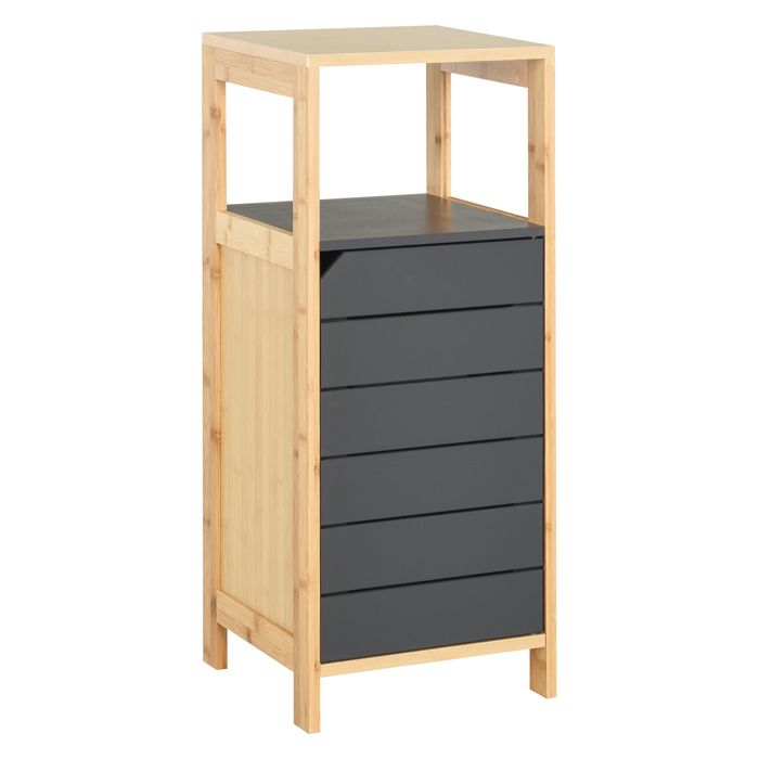 Meuble de salle de bain - HOMCOM - armoire colonne gain de place porte et tiroir mobilier - bois bambou - 32x30x80cm