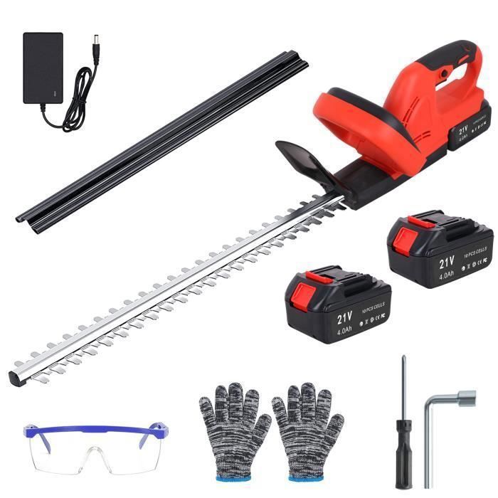 Taille-haies sans fil - 2 batteries 21V- Taille Haie Electrique 48cm 2 Poignées et Garde Robuste et Léger pour Haies et Buissons
