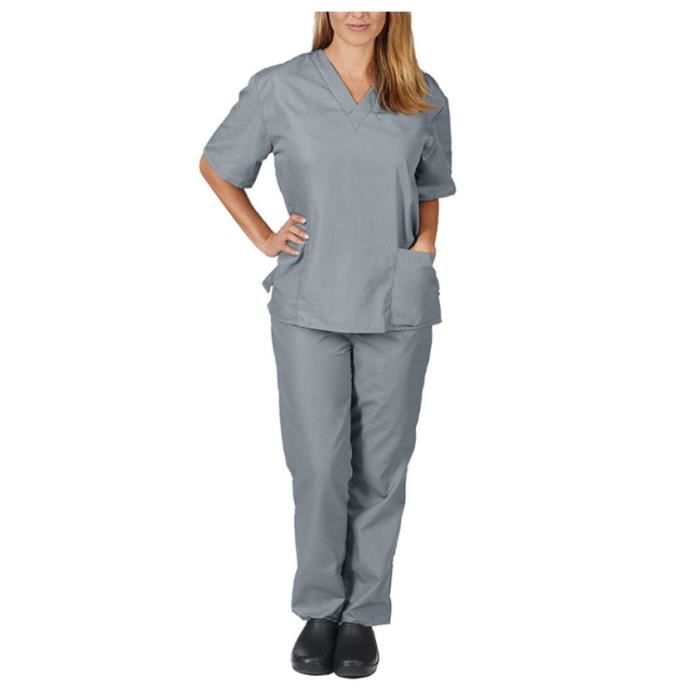 Ensemble blouse et pantalon médical pour femme avec col en V et