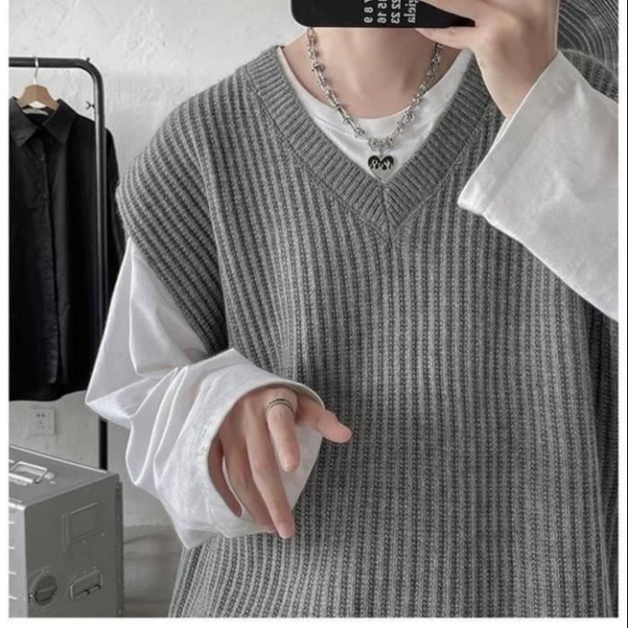 Pull decontracte Tess pour homme pull de style preppy doux grande taille haut etudiant mode printemps automne Grey C50989 Blanc Cdiscount Pret a Porter
