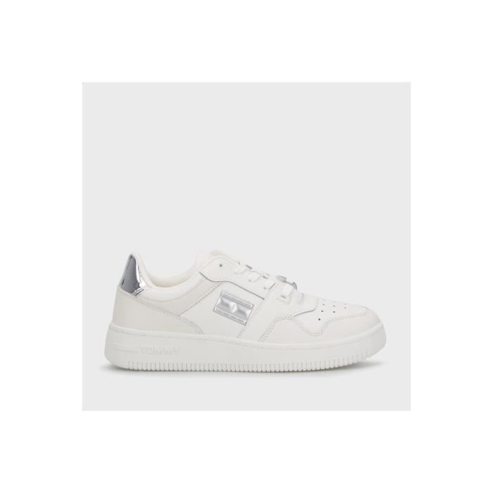 Tommy Jeans Baskets rétro en cuir - Tommy Jeans - Femme - Blanc - Lacets - Plat