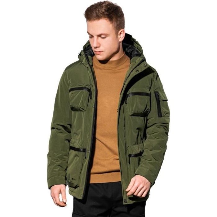 Blouson d hiver avec capuche Ombre Pour Homme Kaki Kaki Cdiscount Pret a Porter
