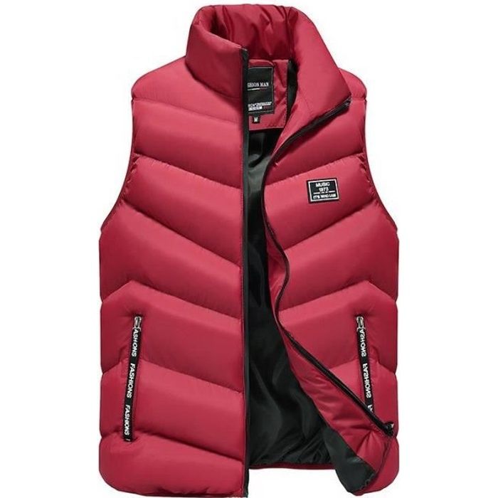 Doudoune Homme Sans Manches Automne Hiver Gilet Zippee Chaud Col