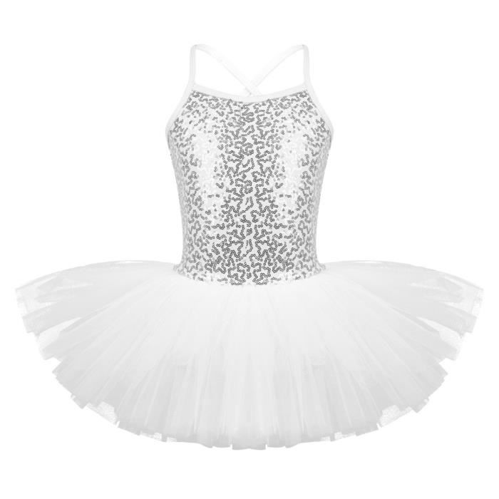 iixpin Enfant Fille Tutu Danse Classique Robe Ballet Paillette Justaucorps  Leotard Gymnastique 2-12 Ans Blanc