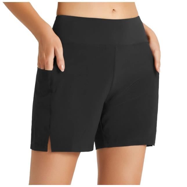 DAFENP Short Sport Femme Course Taille Haute Pantalon Court Running Respirant avec Slip Intérieur et Poche Arrière à Glissière 