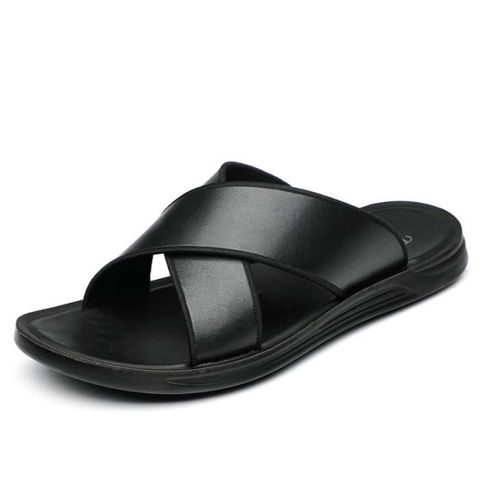 Sandales Homme ZYLDK Cuir - Randonnée Été - Bout Ouvert - Antidérapantes - Plage Et Sport