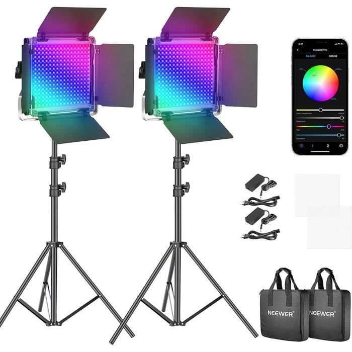 Neewer 530PRO RGB LED Lumiere Video avec Controle APP et Kit de Support, 360° Couleur Pleine, 45W Kit d'Eclairage Video CRI 9