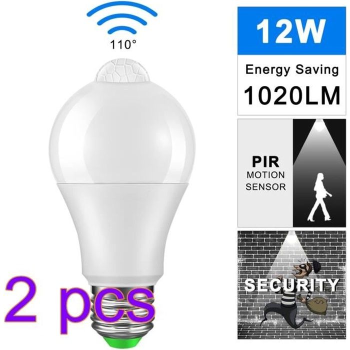 Peanutaor Lampe de capteur de Mouvement LED PIR 220V Ampoule LED Auto Intelligent Intelligent PIR Capteur de Mouvement du Corps Infrarouge Lumière E27 Prise 