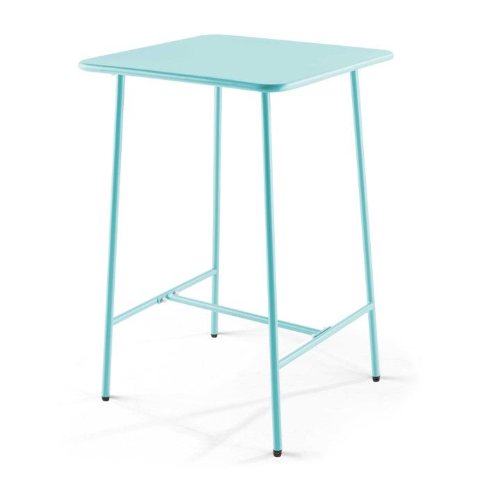 Table haute de jardin carrée en acier bleu turquoise 70cm Palavas Oviala
