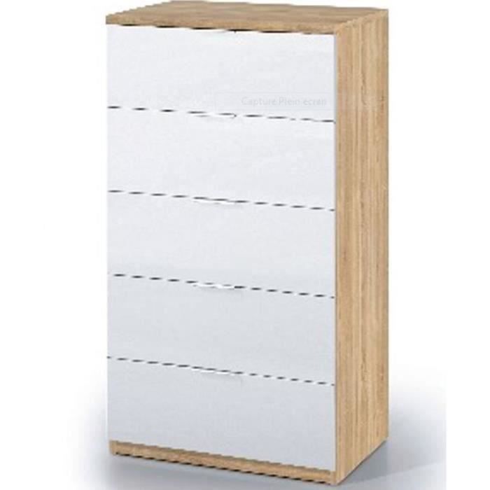 Commode avec 5 tiroirs coloris chene canadian et blanc artic - 110 x 60 x 40 cm Commode avec 5 tiroirs coloris chene canadian et blanc artic - 110 x 60 x 40 cm