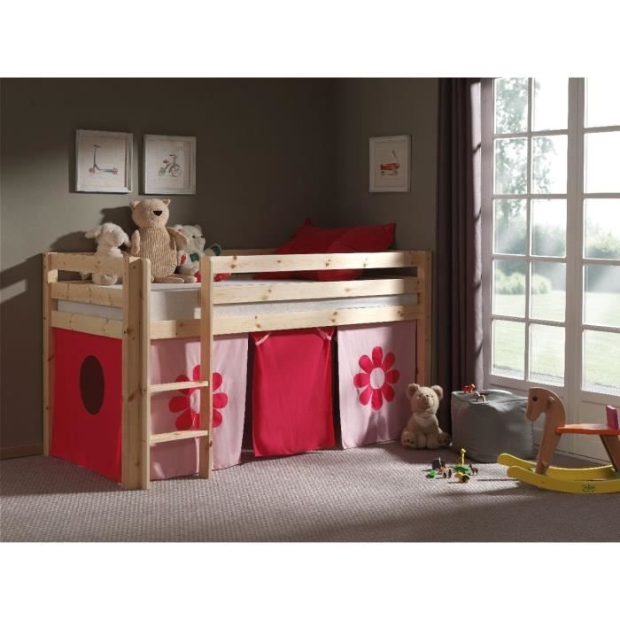 Lit enfant mezzanine+housse Pink Flower bois - PINO Lit enfant mezzanine+housse Pink Flower bois - PINO