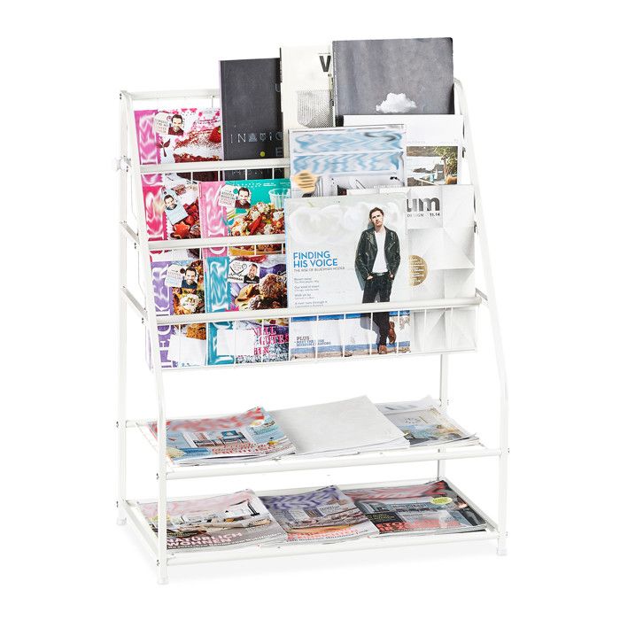 Relaxdays Porte-magazines HLP: 81 x 67 x 37 cm porte-revues en métal à poser au sol salon chambre blanc