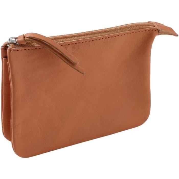 Trousse Scolaire Clairefontaine - Cuir D'agneau Véritable - 22x11 Cm - 2 Compartiments - Tannage Végétal - Zip Solide