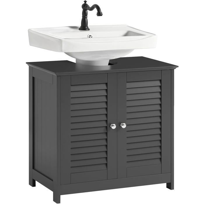 Meuble sous Lavabo SoBuy avec Étagères Ajustables et Porte à Lamelles Rangement Résistant à lHumidité Gris 60x35x58 cm