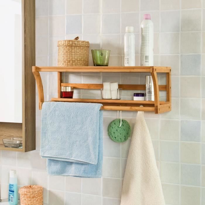 Etagère murale de salle de bain 2 Tablettes et 2 barres Porte