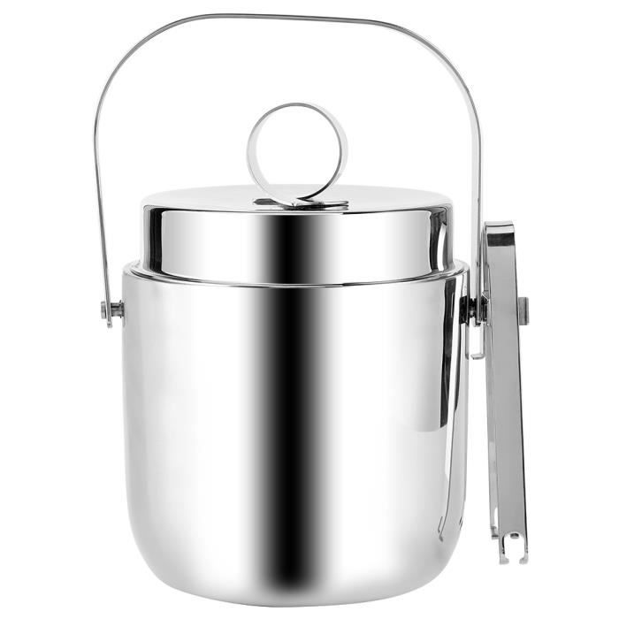Hamkaw Seau à glace isotherme double couche avec pince à couvercle et