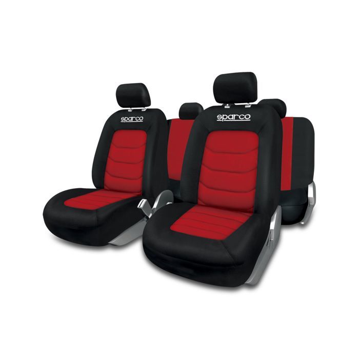 Sparco SP 90073 - AUTO/MOTO - HOUSSE SIEGE - Housse de Sièges aussi pour Side-Airbags, Noir/Rouge, 11 Pièces