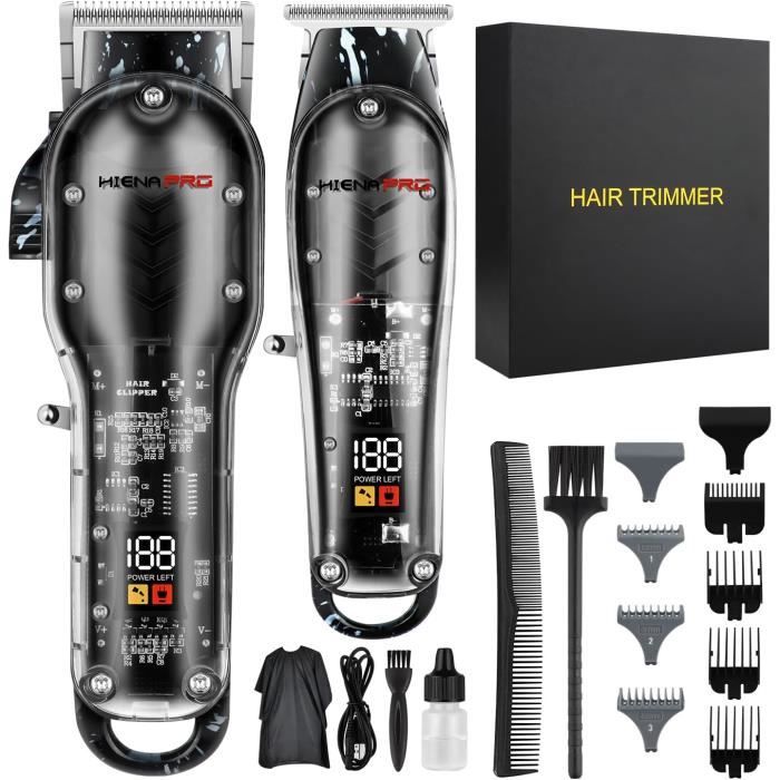 Hiena Pro Tondeuse à cheveux pour homme + doublure en T, tondeuse professionnelle sans fil pour coupe de cheveux avec écran LED,239