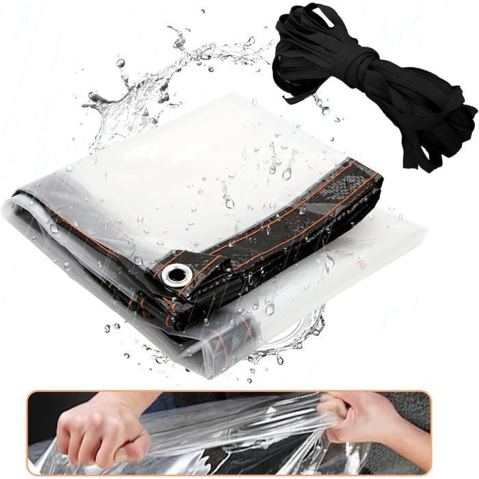 Bâche Imperméable Transparente 2x2.5m Avec Oeillets - Protection Pluie Vent, Camping Jardin Balcon