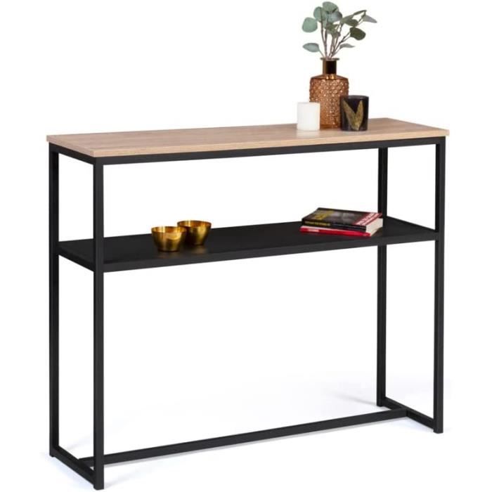IDMarket Console Phoenix 100cm - Bois Et Noir - Style Industriel - Pour Entrée, Salon