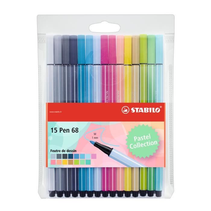 STABILO Pochette x 15 feutres de coloriage Pen 68 - Coloris pastel -  Cdiscount Beaux-Arts et Loisirs créatifs