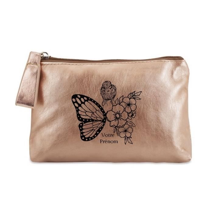 Trousse dore maquillage stylo pochette femme et papillon a fleur