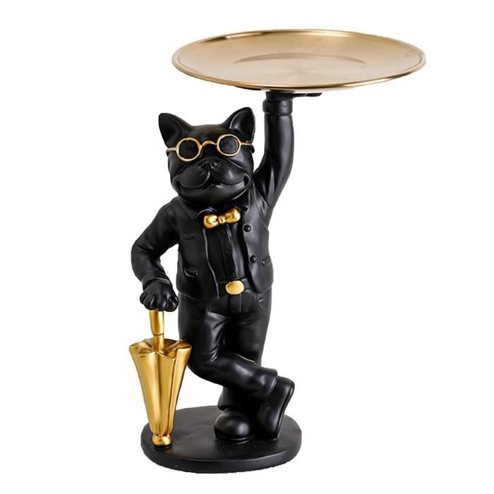 Statue De Chien Coloré Avec Plateau – Décoration Résine Multifonction Pour Rangement Bijoux, Clés, Bonbons – 22x22x23 Cm