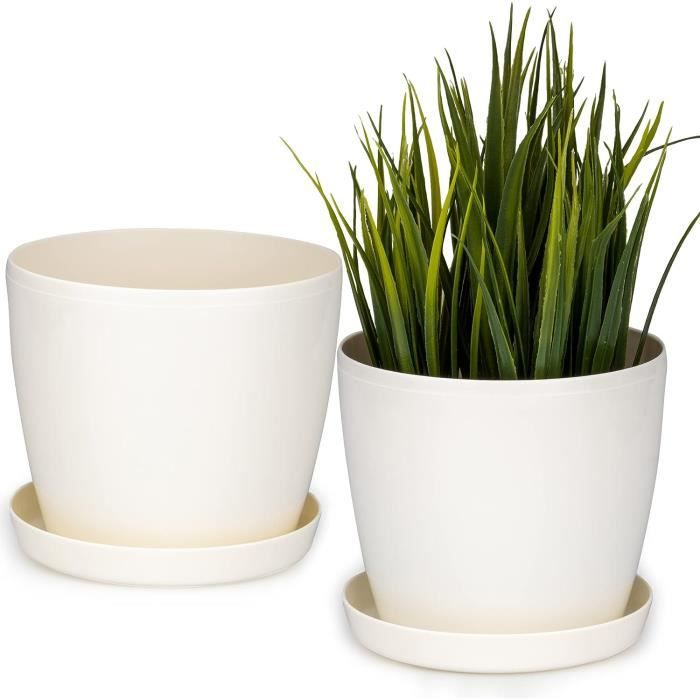 Lot De 2 Pots De Fleurs Mats Avec Pieds - Diamètre 13 Cm Anthracite - Pour Plantes Intérieur/extérieur - Design Ovale
