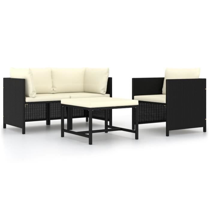 Canapés de jardin 4 pcs avec coussins Noir Résine tressée 313518