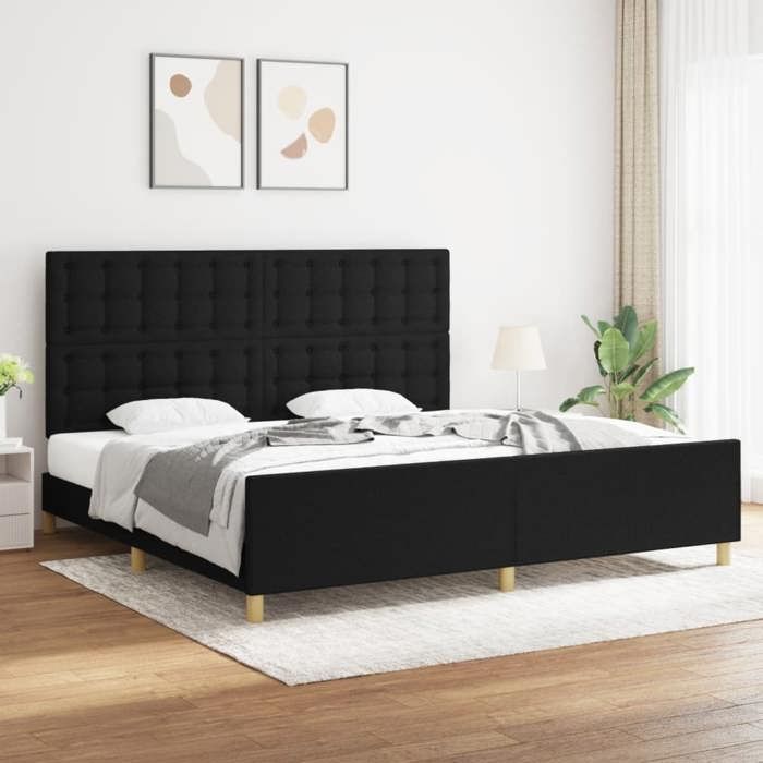 vidaXL Cadre de lit avec tête de lit Noir 200x200 cm Tissu3125407
