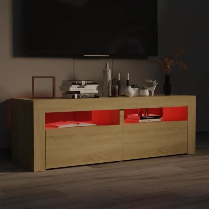(804358) Meuble TV - VINGVO - Chêne sonoma - LED RVB - Porte et tiroir - 120x35x40 cm