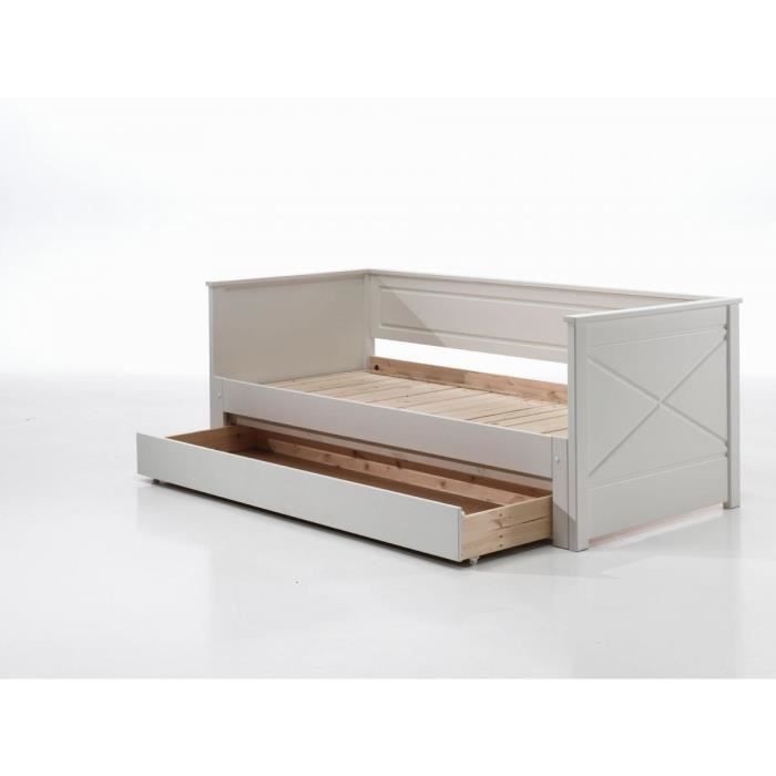 lit banquette gigogne blanc - vipack - dimensions 90x200cm - style campagne