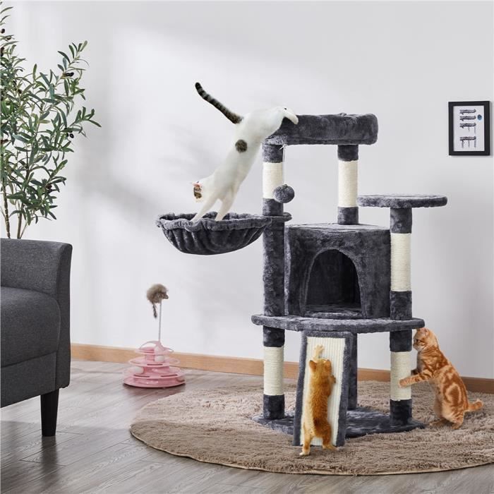 Meilleurs prix pour Arbre à Chat - Yaheetech - Gris Foncé - Hauteur 107cm - Tour de Jeux pour Chat avec Centre d'activités