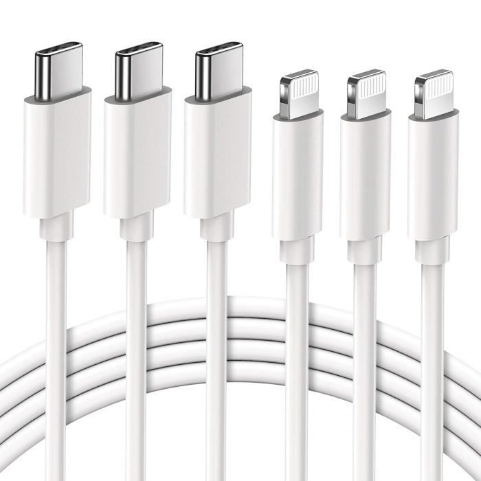 Lot de 3 MFi Câbles de Chargeur iPhone USB C vers Lightning Charge