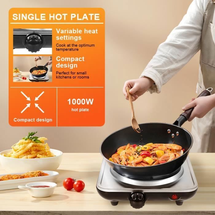 Plaque de cuisson Electrique posable - 1 Feux - 1000W (1x Ø 155 cm) - Noir  au meilleur prix