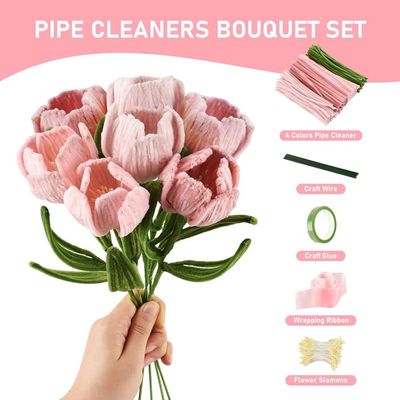 Kit Créatif 500 Fils Chenille - 5 Couleurs Avec étamines Et Tiges Pour Bouquets DIY - 7