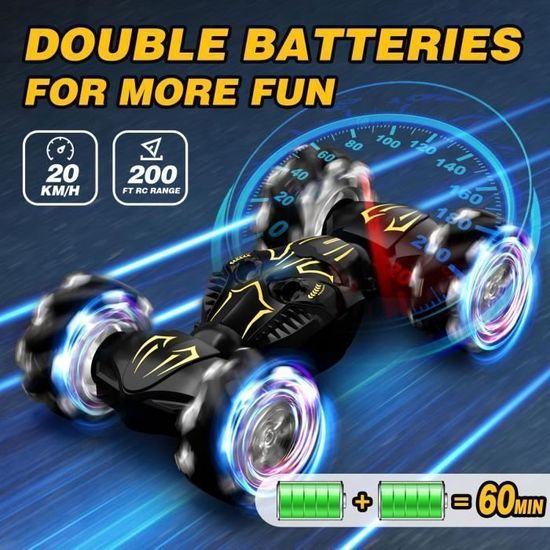 Voiture RC BoloShine Tout-terrain – 360° Rotation, LED, Charge USB, Cascadeuse 30 Mètres
