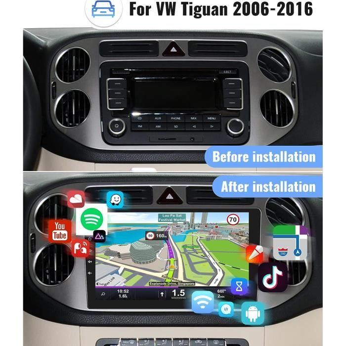 Podofo Carplay Autoradio pour VW Tiguan 2006-2016,Android 2G+32G HiFi,9  Écran Tactile Android Auto GPS WiFi Bluetooth FM RDS Radio USB Lecteur  Vidéo de Voiture pour Volkswagen Tiguan : : High-Tech