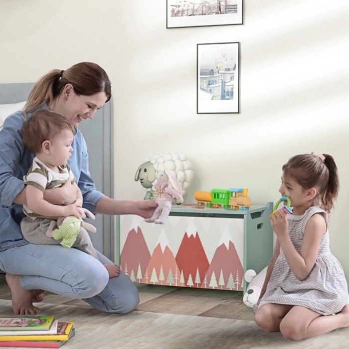 Coffre à Jouets En Bois Avec Couvercle à Fermeture Douce - Rangement Enfant Motif Animaux, Capacité 20kg, Rose, 60x37x39 Cm - 10
