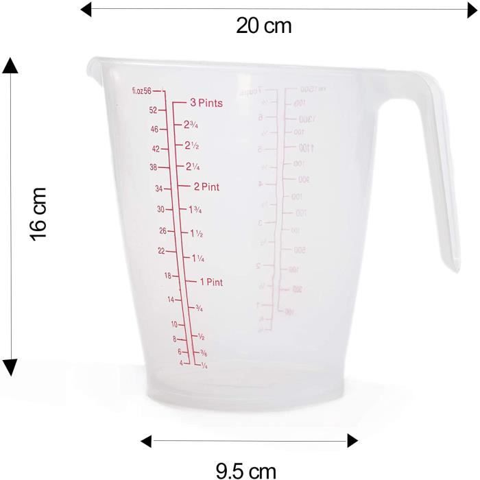 Pichet en plastique transparent de 1500 ml pour mesurer, pour la cuisine,  la pâtisserie, les doseurs, 7 tasses faciles à lire ( A371 - Cdiscount  Maison