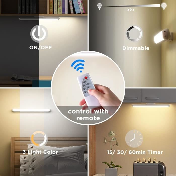 Réglette LED Rechargeable 80cm Avec Détecteur De Mouvement - 3 Couleurs Et Intensité Réglables, Installation Magnétique, Pour Placard Et Cuisine - 8