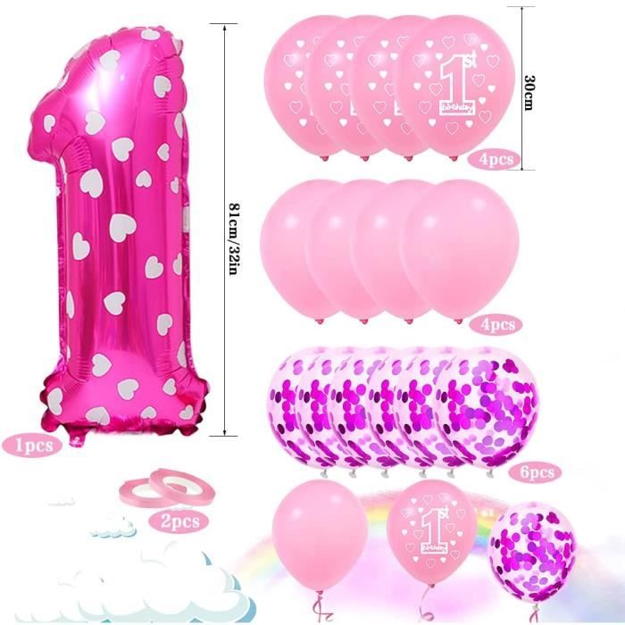 Décoration Anniversaire Fille 1 An, Ballons Anniversaire 1 An Rose Kit avec  Affiche Joyeux 1er Anniversaire, Casquette 1er Ann[579] - Cdiscount Maison