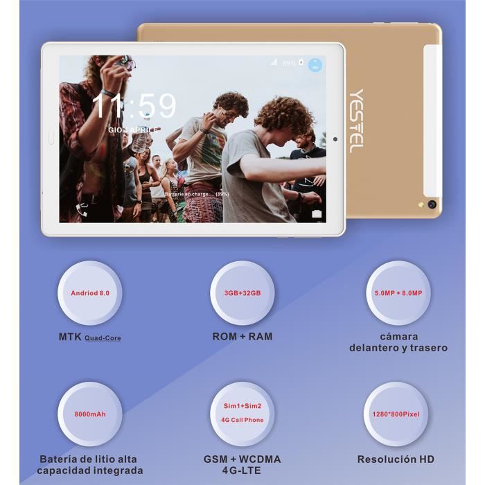 Tablettes tactiles-10.1"-Android 8.0-SIM1