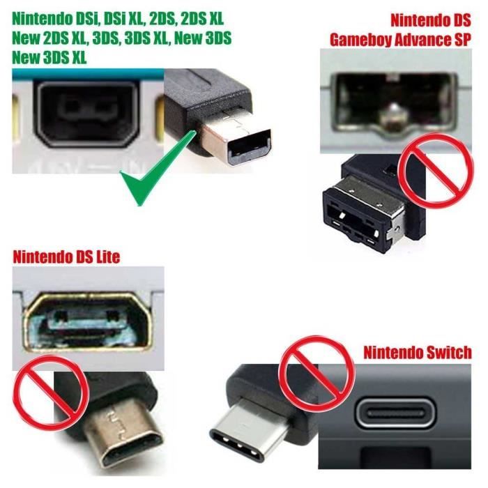 2 en 1 chargeur USB pour Nintendo DS Lite, DSi, 3DS, DSi XL, 3DS XL, 2DS -  Cdiscount Informatique