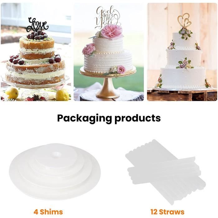 Xlwen Support à Gâteau Multicouche - 4 Plateaux Avec 12 Goujons - Idéal Gâteaux à Plusieurs Niveaux